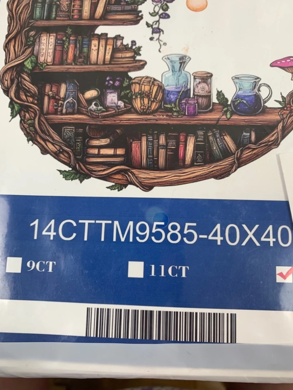 Cross Stitch Kit Crescent Moon Bookcase Stamped 14 Count NEW Whimsy Witchy